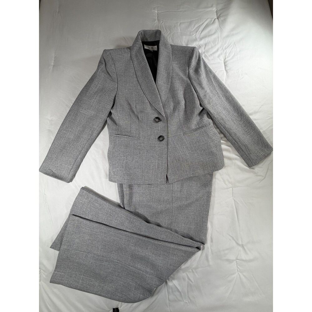 Le Suit Woman's Gray Blazer and Pant Suit Set 14 Petite Business Office